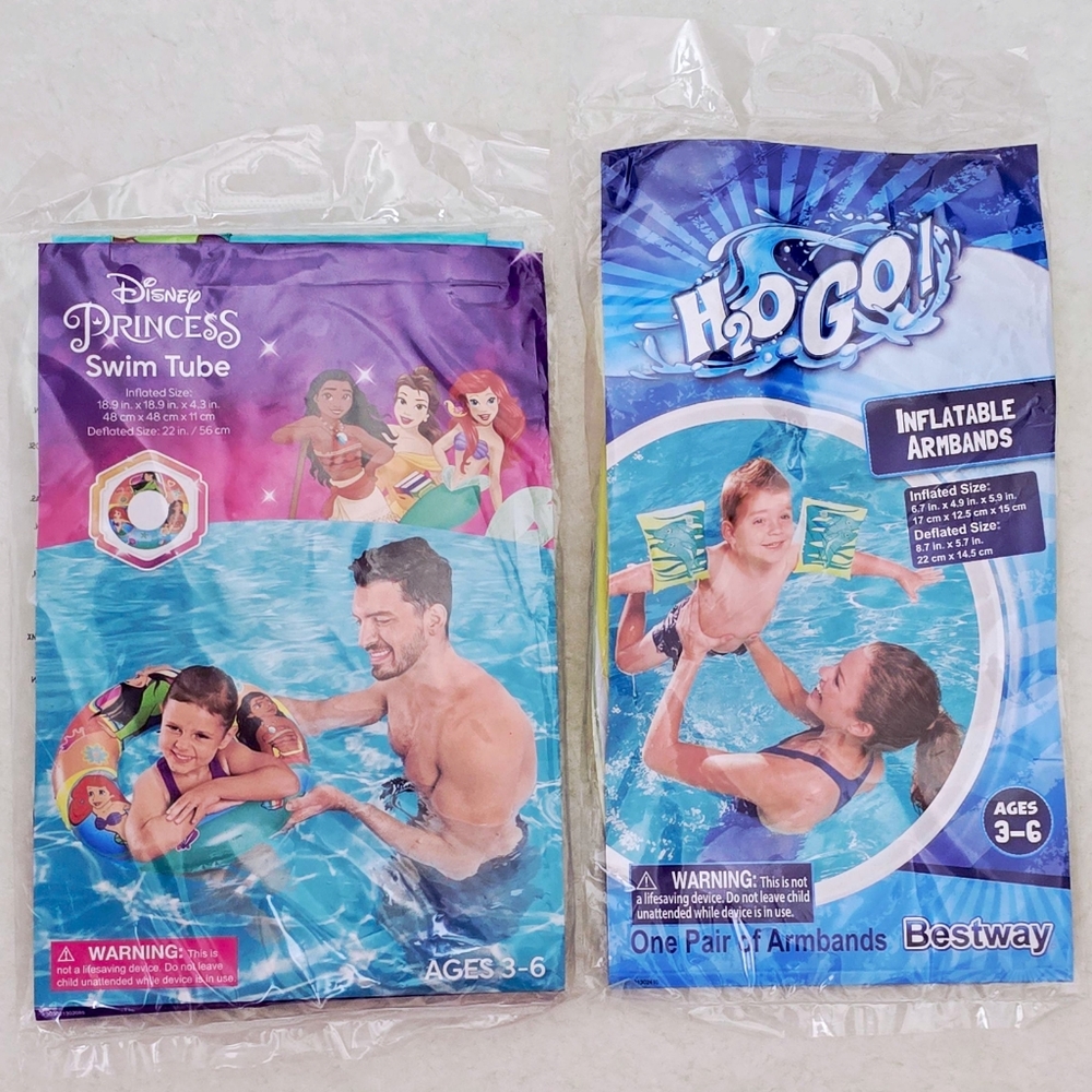 Disney Princess Inflatable Swim Tube Float & Dolphin Arm Bands Floaties Age 3-6